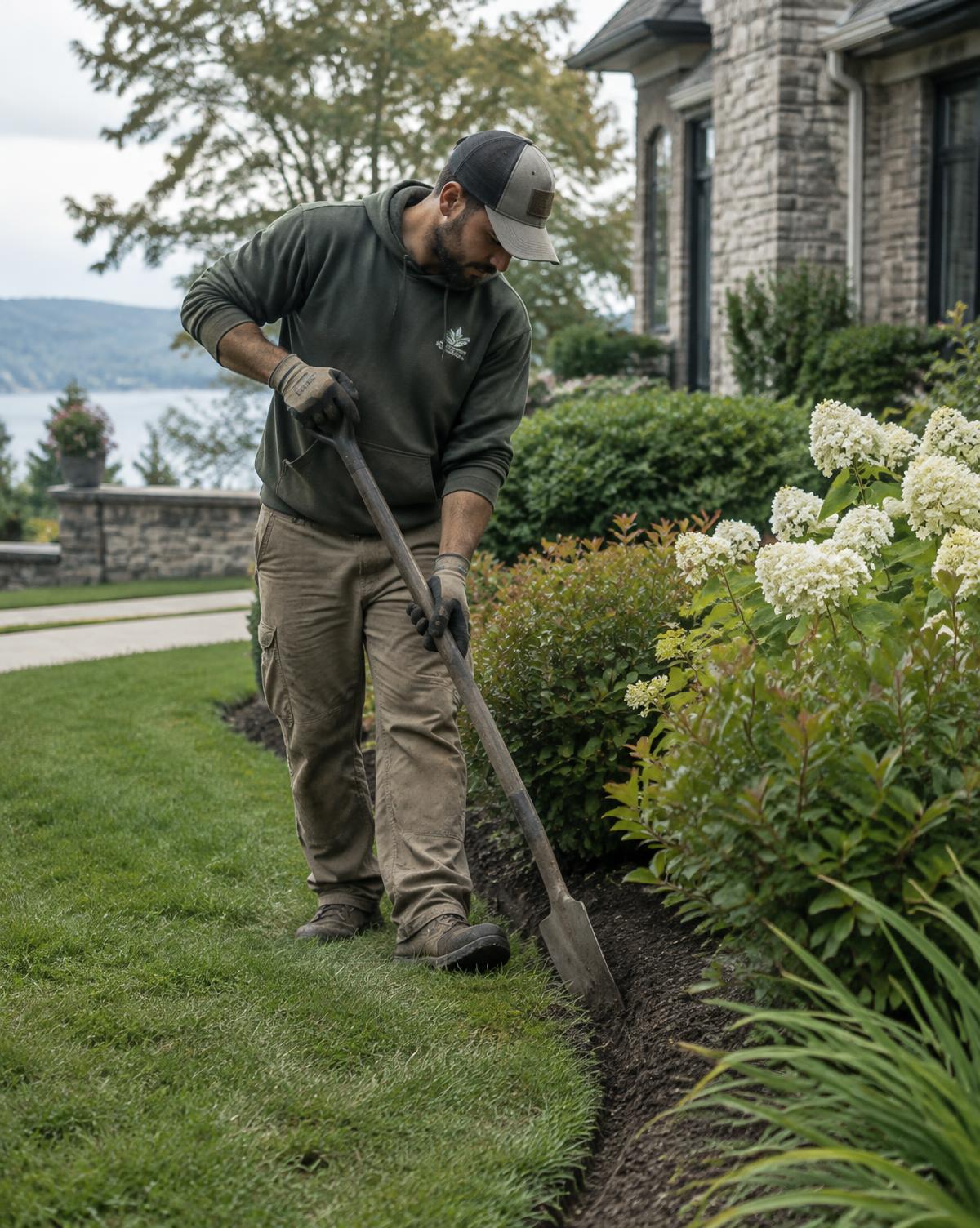 Franks Landscaping crew carefully planting a garden bed