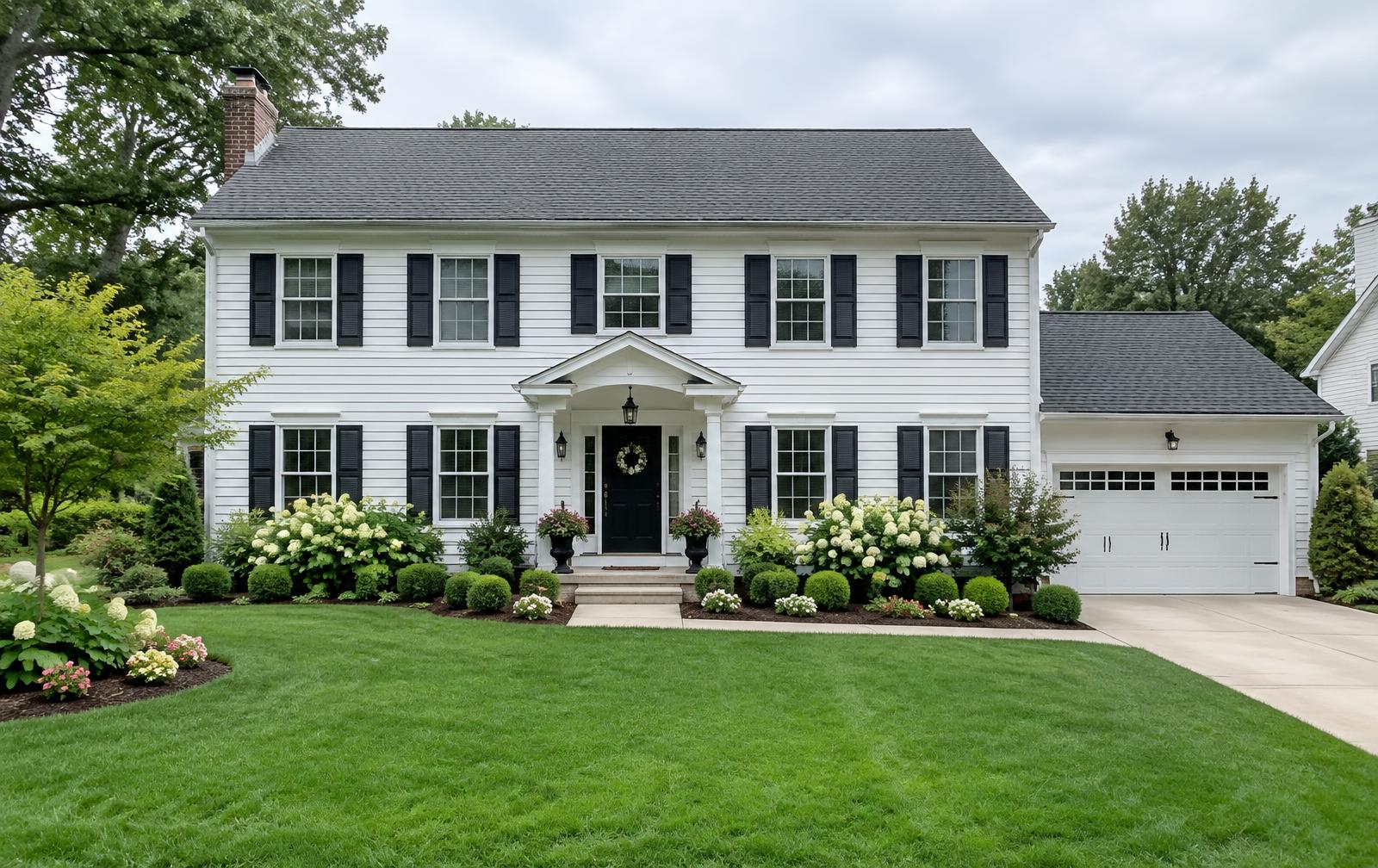 After landscaping: colonial home front yard